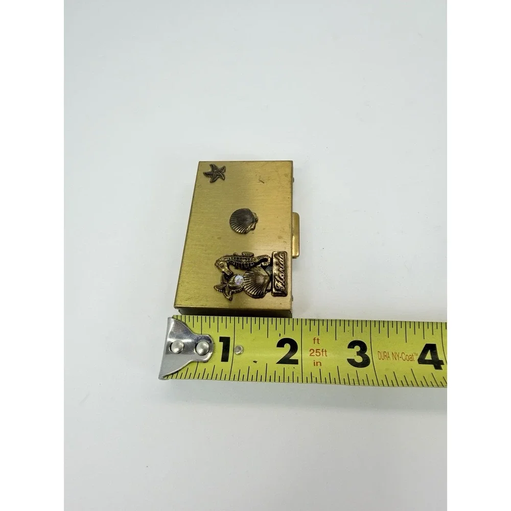 Small Brass Hinged Pill Box w/ Clasp Florida Nautical Design Decorative Case